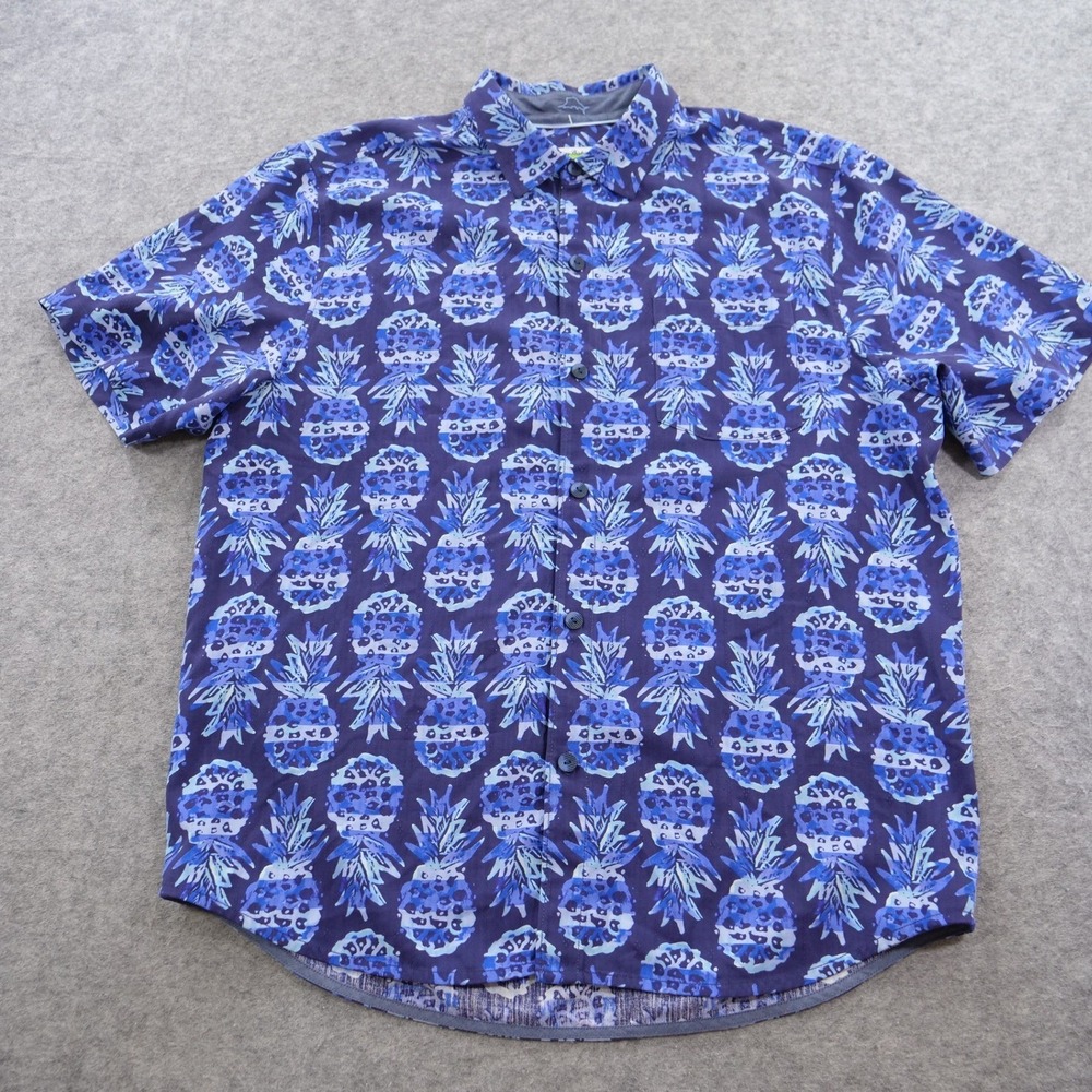 Tommy Bahama Button Down Shirt Mens Large Blue Purple Silk Pineapple Excellent